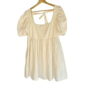 Altar'd State White Puff Sleeve Square Neck Babydoll Dress Size M‎ Cotton Blend